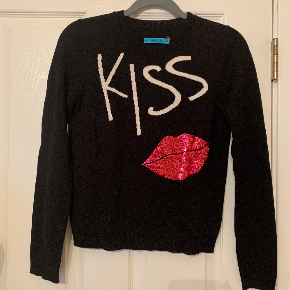 Alice + Olivia Black and Pink KISS Sweater
